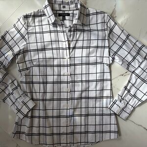 Banana Republic White and Black Windowpane Button-Down Shirt